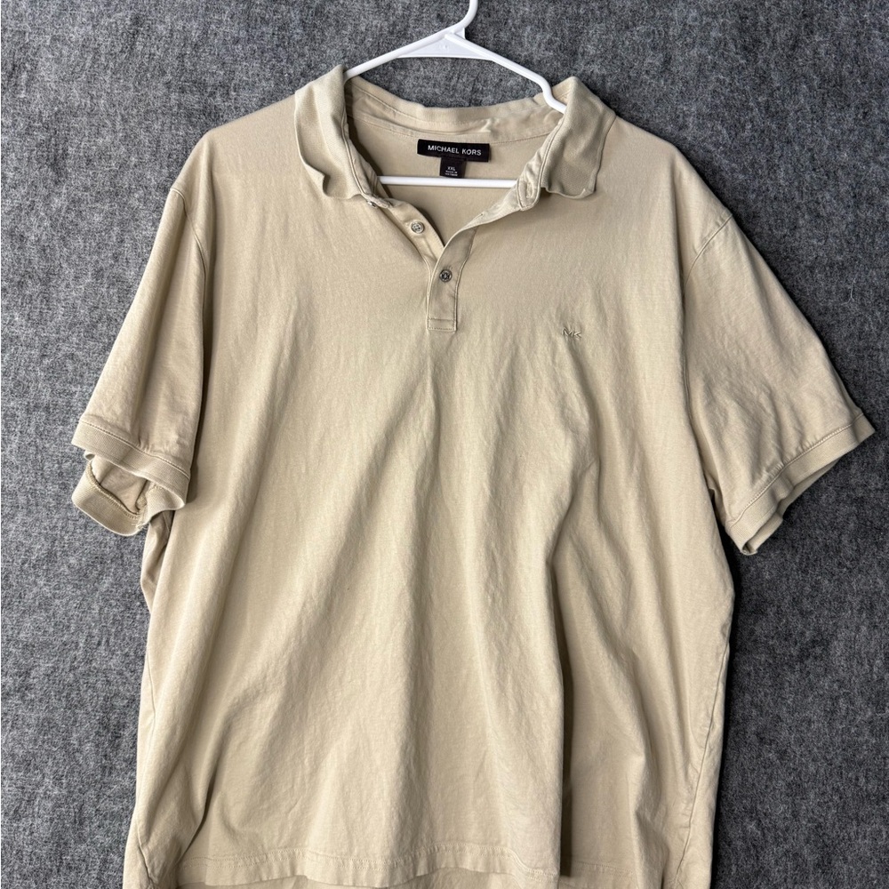 Michael Kors Polo Shirt Beige Short Sleeve Cotton Men’s XXL MK Logo Minimalist